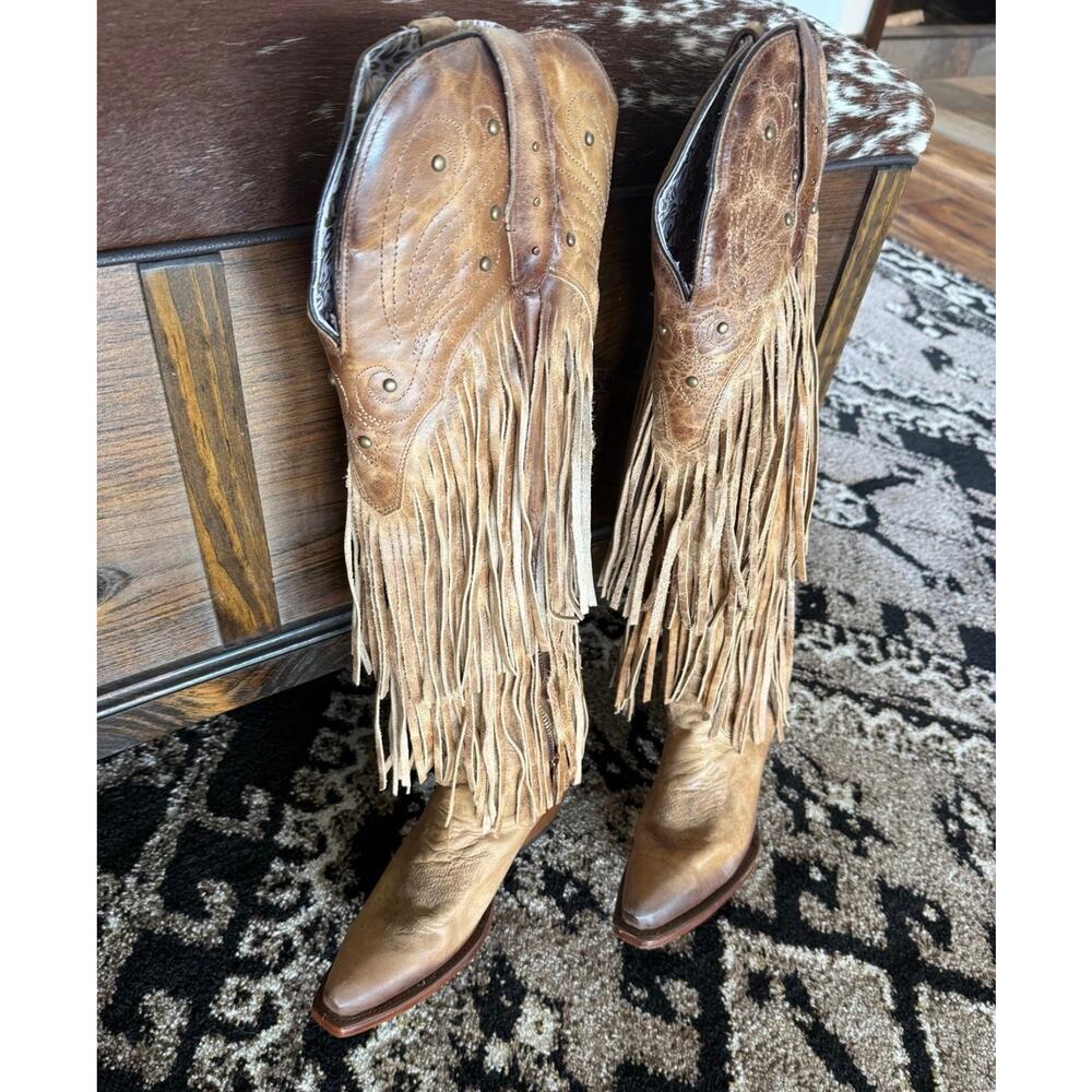 New Rockem talk snip toe fringe leather cowboy western boots sz 6.5 - Picture 3 of 4